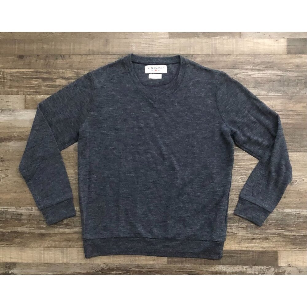 Mizzen & Main Mens Large Trim Fit Blue V Neck Long Sleeve Sweater